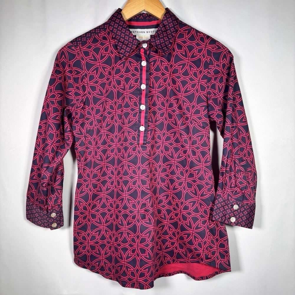Gretchen Scott Tunic Top Womens Small Artsy Bold Statement Office Popover Resort